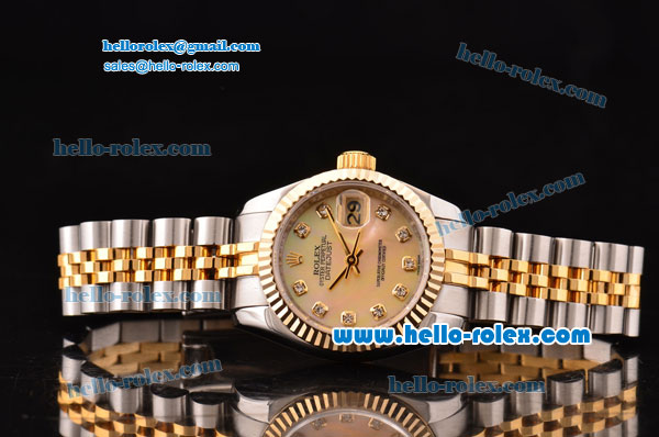 Rolex Datejust Lady 2813 Automatic Two Tone Case/Strap with Diamond Markers and Diamond Markers ETA Coating - Click Image to Close